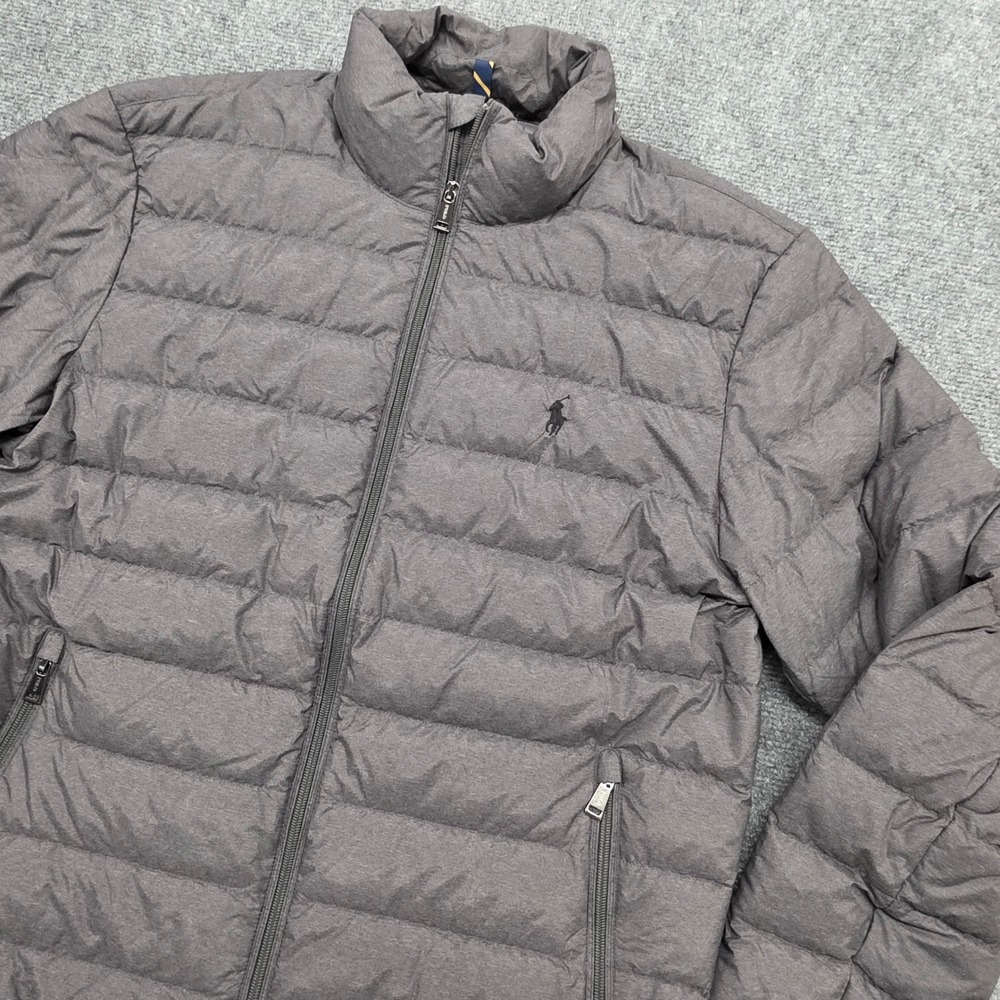 Polo Ralph Lauren Mens Gray Quilted Puffer Jacket Coat Size Large L